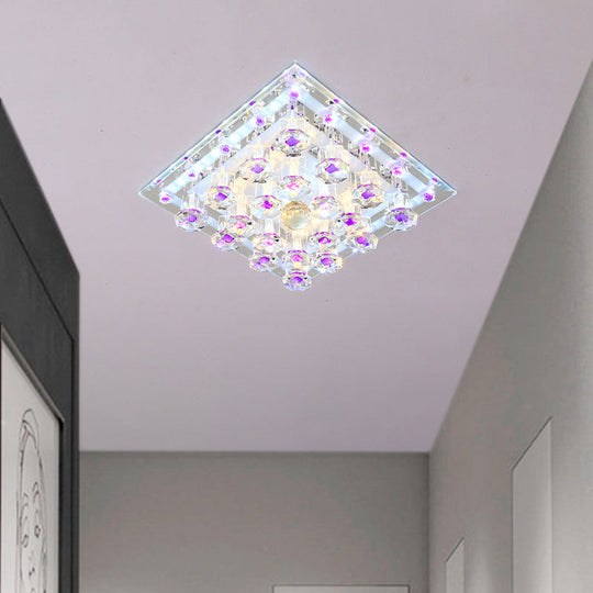 Contemporary Purple Crystal Ceiling Light - 7/9.5 Flush Mount Led For Corridor In Warm/White