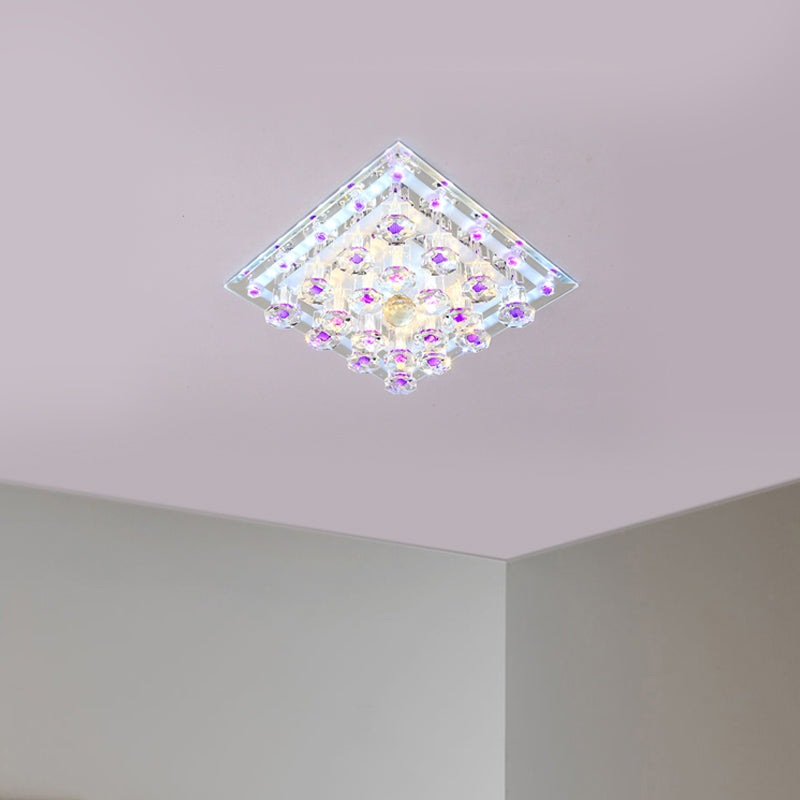 Contemporary Purple Crystal Ceiling Light - 7’/9.5’ Flush Mount Led For Corridor In Warm/White