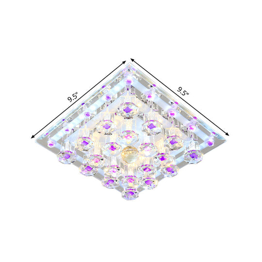 Contemporary Purple Crystal Ceiling Light - 7’/9.5’ Flush Mount Led For Corridor In Warm/White