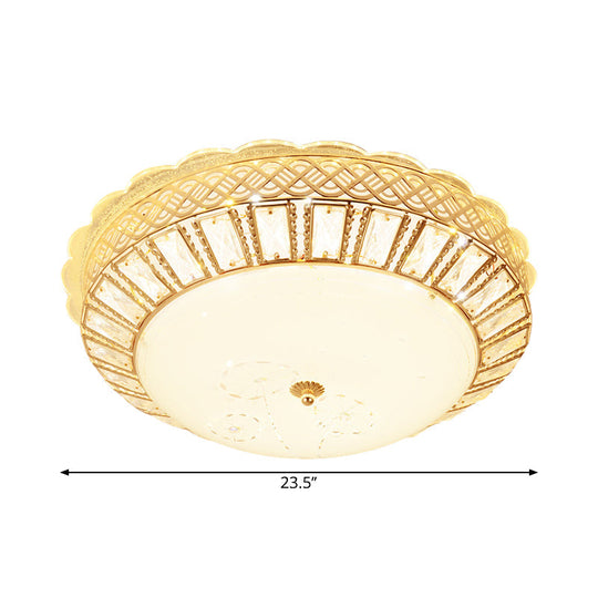 Minimal Led Gold Ceiling Lamp With Crystal Flush Mount And Flower Pattern Ideal For Bedroom