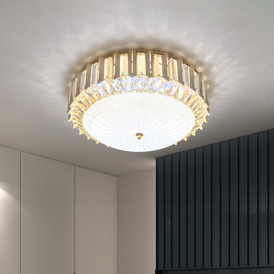 Contemporary Led Gold Flush Mount Ceiling Light With Clear Crystal Bowl For Bedroom