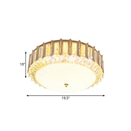 Contemporary Led Gold Flush Mount Ceiling Light With Clear Crystal Bowl For Bedroom