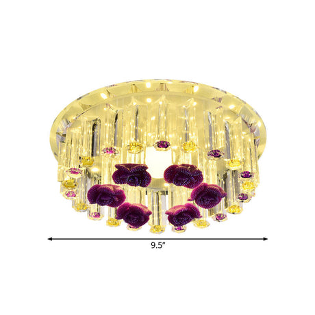 7/9.5 Minimalist Round Flush Mount Crystal Led Ceiling Light In Chrome Warm/White/Multi Color