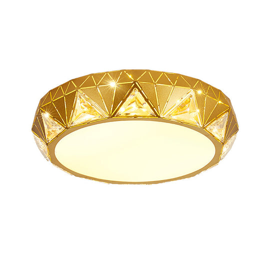 Modern Led Ceiling Light - White/Gold Finish Crystal Flush Mount With Acrylic Shade