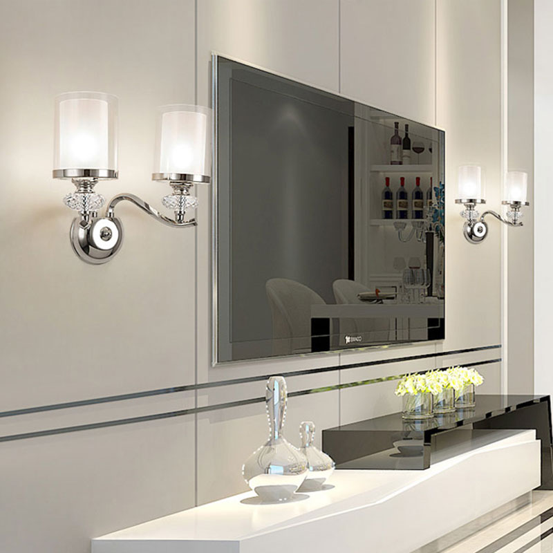 Modern Chrome Dual Cylinder Wall Mount Sconce With Curvy Arm - Simple Bathroom Lighting