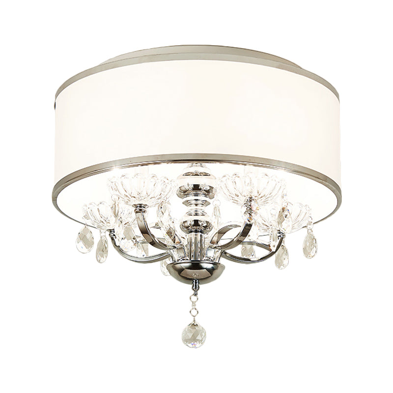 Modernist Metal 5 - Head Crystal Flushmount Ceiling Light With Drum Shade