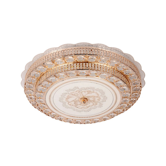 Modernist Gold Led Flush Mount Ceiling Fixture With Beveled Crystal & Flower Pattern