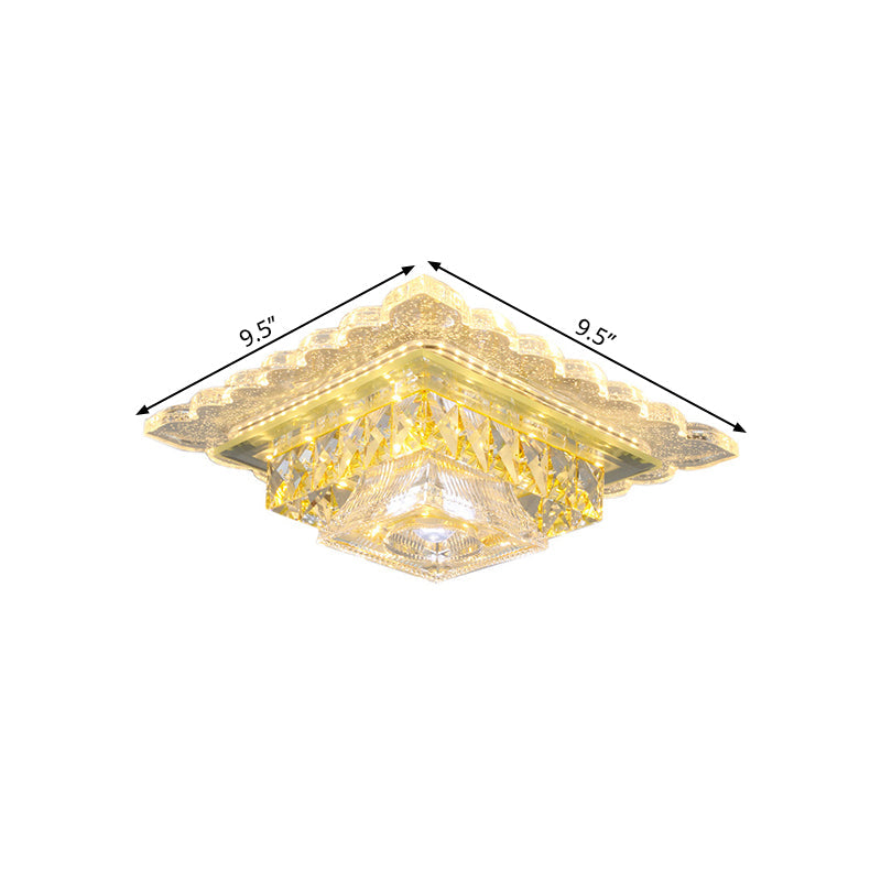 Contemporary Square Crystal Led Ceiling Lamp - Flush Mount Lighting For Corridor Warm/White Light