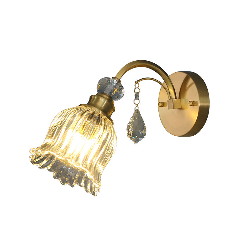 Golden Beveled Crystal Flower Wall Sconce With Simplicity Design And 1-Bulb Lighting - Perfect For