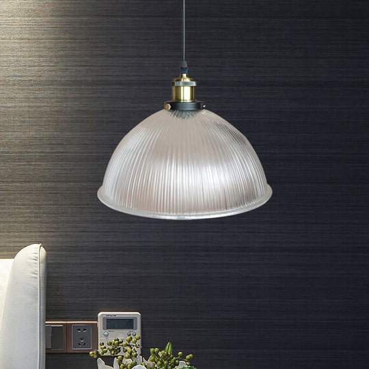 Hanging Ceiling Light With Dome Prismatic Glass - Industrial Pendant Lighting For Living Room