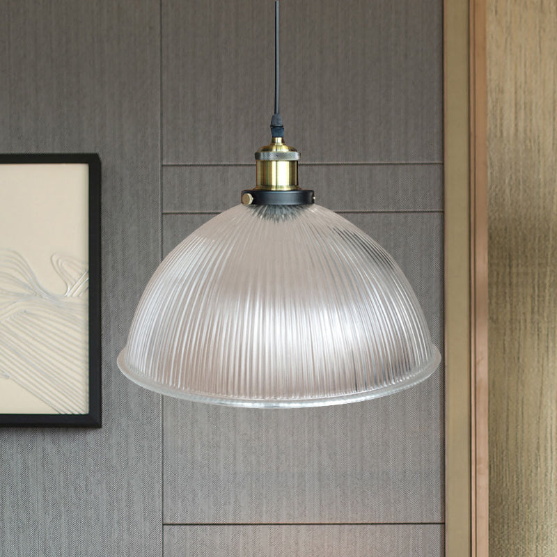 Hanging Ceiling Light With Dome Prismatic Glass - Industrial Pendant Lighting For Living Room