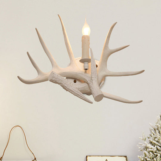 Modern White Wall Sconce With Antler Resin Shade For Living Room Lighting