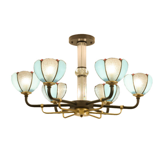 Blue Stained Glass Floral Chandelier - Traditional Pendant Lighting For Living Room 6/8 Lights