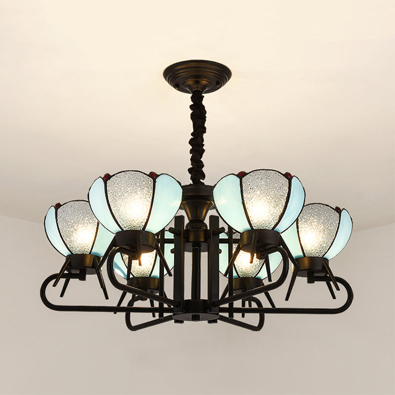 Blue Tiffany Chandelier Lamp - 6/8 Light Bowl Pendant Lighting With Adjustable Chain For Foyer 6 /