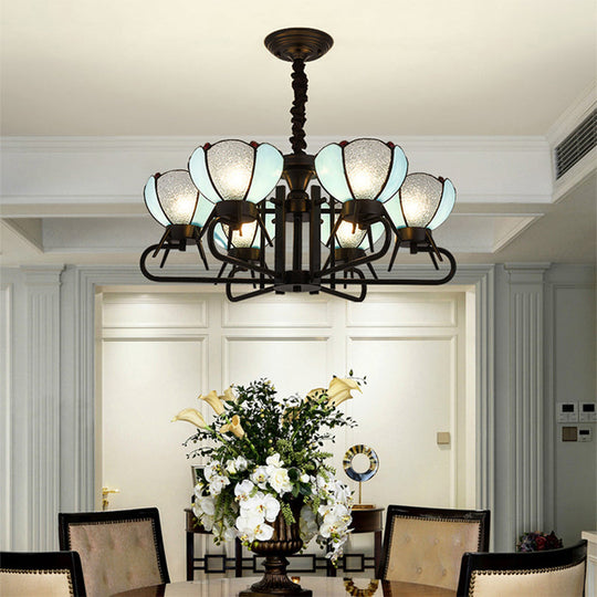 Blue Tiffany Chandelier Lamp - 6/8 Light Bowl Pendant Lighting With Adjustable Chain For Foyer