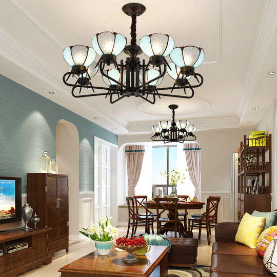 Blue Tiffany Chandelier Lamp - 6/8 Light Bowl Pendant Lighting With Adjustable Chain For Foyer