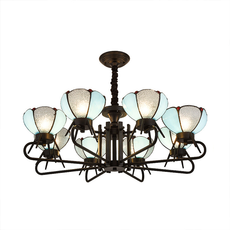 Blue Tiffany Chandelier Lamp - 6/8 Light Bowl Pendant Lighting With Adjustable Chain For Foyer
