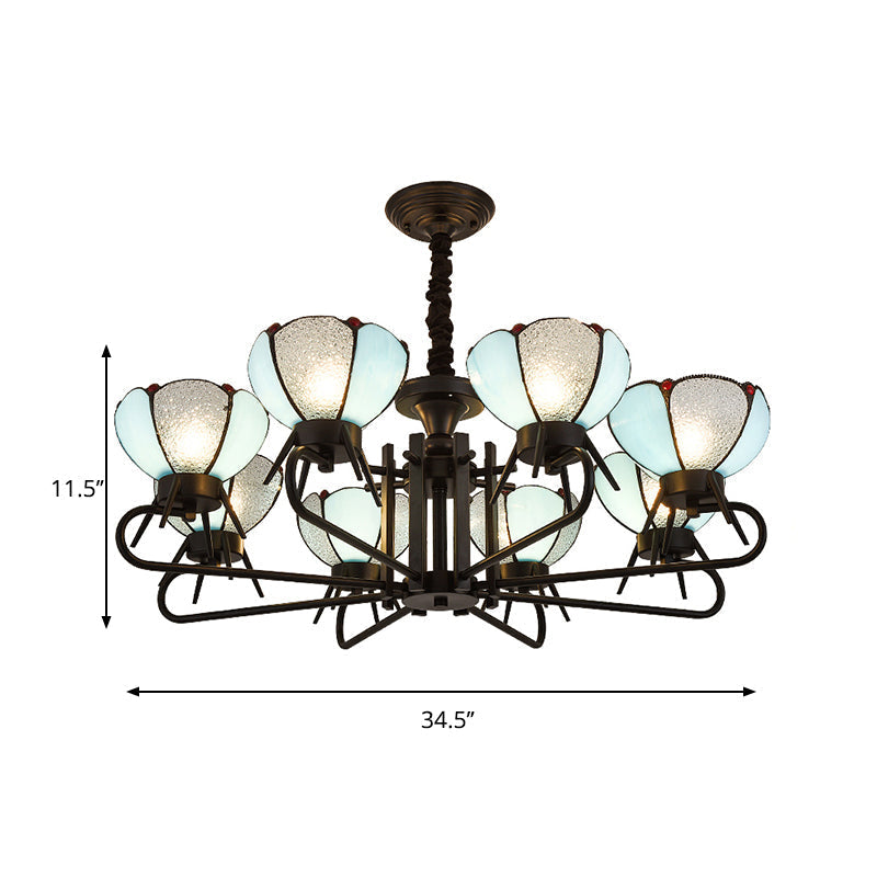 Blue Tiffany Chandelier Lamp - 6/8 Light Bowl Pendant Lighting With Adjustable Chain For Foyer