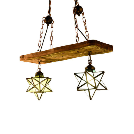 Rustic Star Chandelier Lamp - Wooden Board Design Colorful Glass Perfect For Kitchen