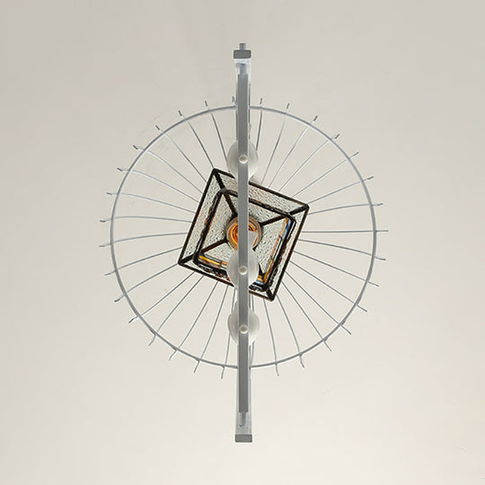 Tiffany Style White Bird Cage Pendant Light With Stainless Glass Ceiling Lamp