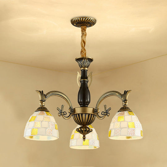 Traditional Shell Dome Suspension Lamp - Curved Arm 3-Light Pendant For Foyer