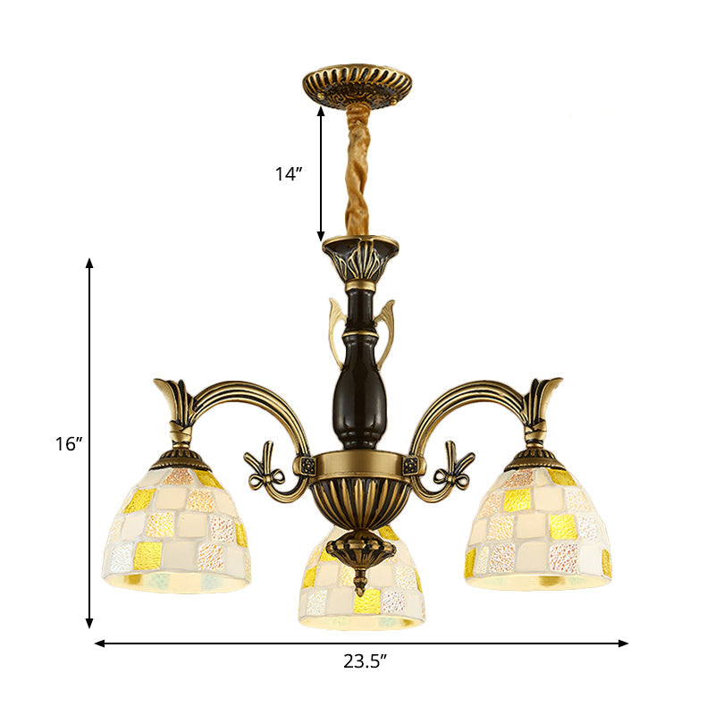 Traditional Shell Dome Suspension Lamp - Curved Arm 3-Light Pendant For Foyer