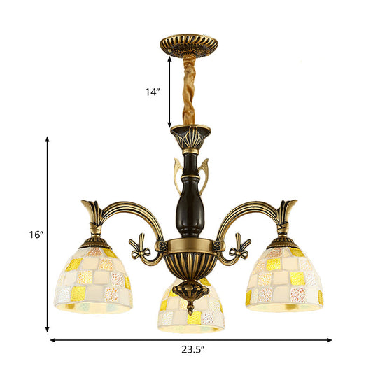 Traditional Shell Dome Suspension Lamp - Curved Arm 3-Light Pendant For Foyer