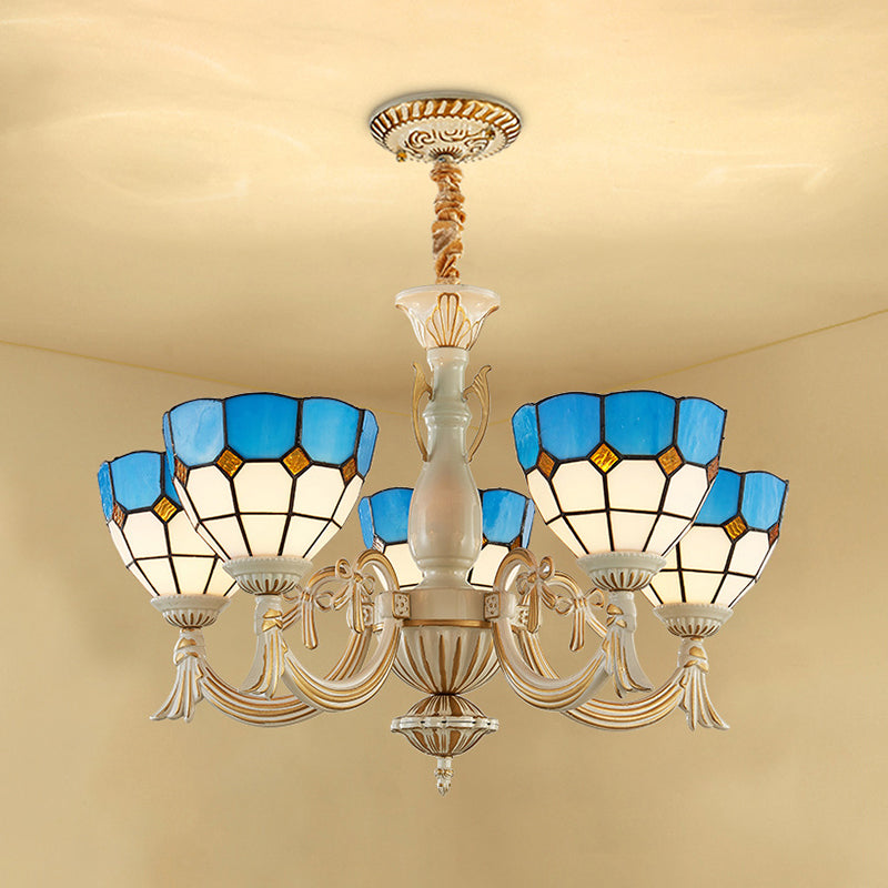 Blue Mediterranean Glass Pendant Chandelier With 5 Lights For Hallway
