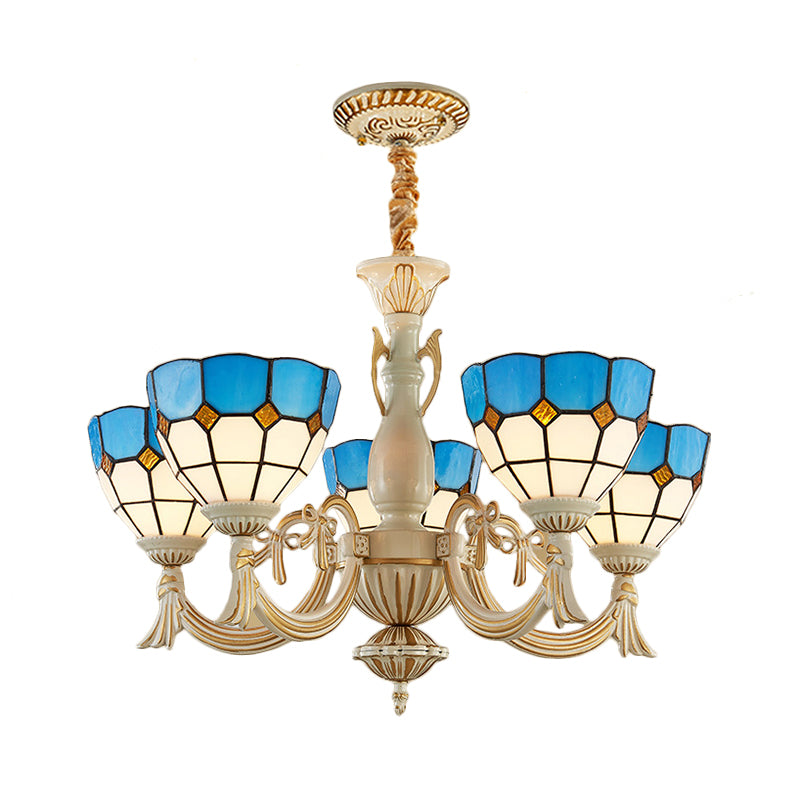 Blue Mediterranean Glass Pendant Chandelier With 5 Lights For Hallway