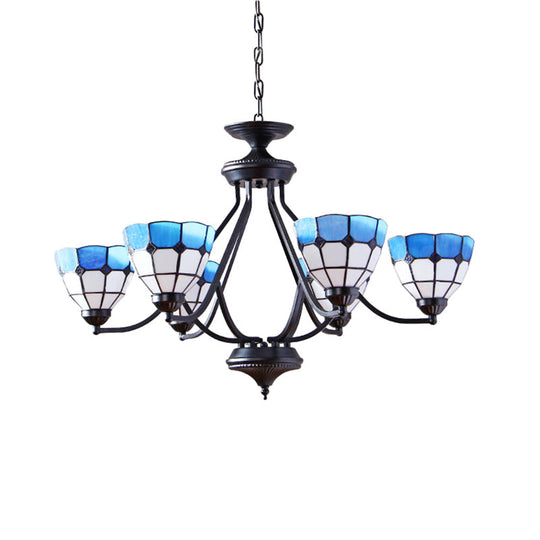 Blue Stained Glass Tiffany Pendant Chandelier Light With Upward 6/8 Lights
