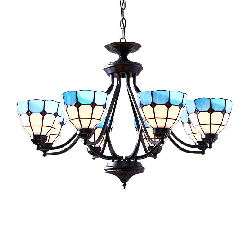 Blue Stained Glass Tiffany Pendant Chandelier Light With Upward 6/8 Lights