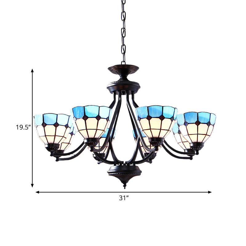 Blue Stained Glass Tiffany Pendant Chandelier Light With Upward 6/8 Lights