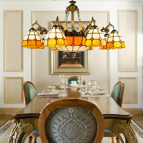 Vintage Stained Glass Hanging Ceiling Light With 3/5/9/11 Lights - Yellow Indoor Lighting For
