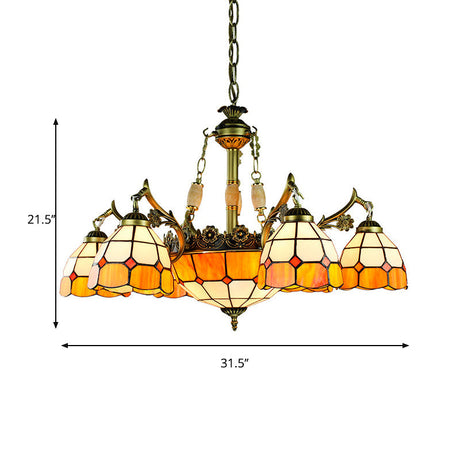 Vintage Stained Glass Hanging Ceiling Light With 3/5/9/11 Lights - Yellow Indoor Lighting For