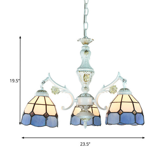 Blue Stained Glass Pendant Chandelier With Traditional Pattern For Indoor Dining