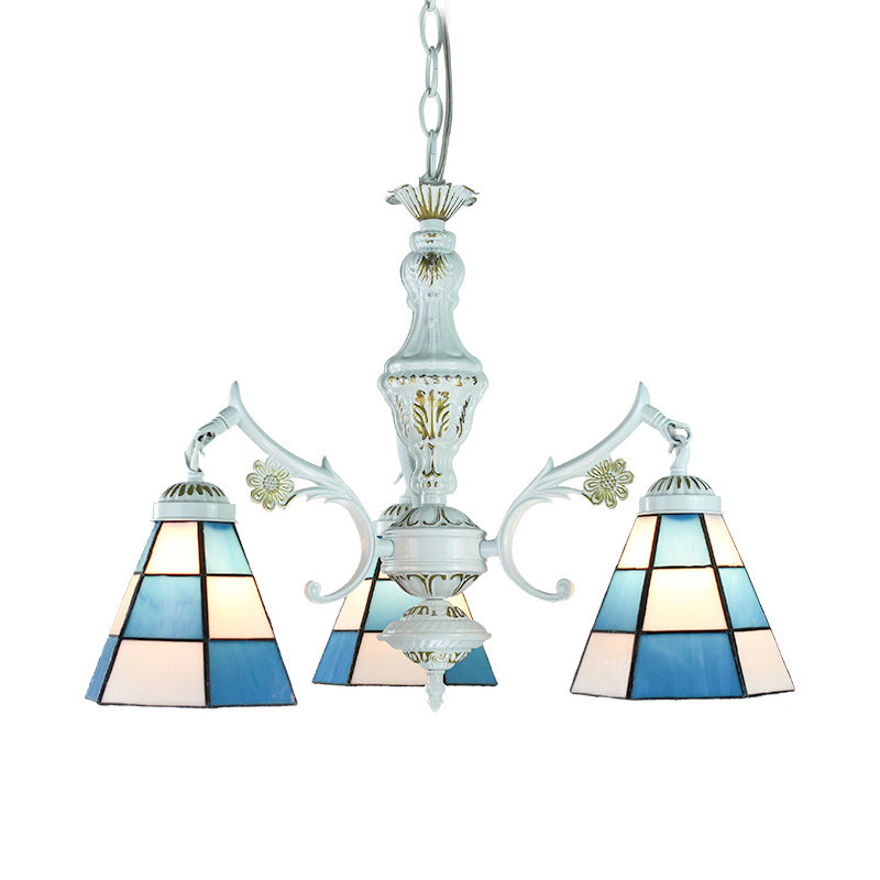 Blue Stained Glass Pendant Chandelier With Traditional Pattern For Indoor Dining