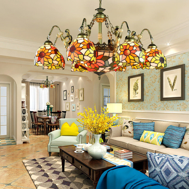 Sunflower Tiffany Cut Glass Pendant Chandelier With 9/11 Tribute Lights In Orange For Bedroom 11 /