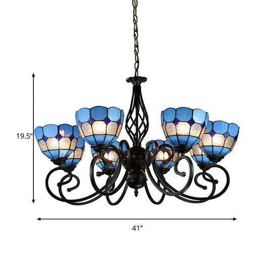 Blue Tiffany Grid Dome Ceiling Light With 6/8 Lights - Perfect Bedroom Lighting