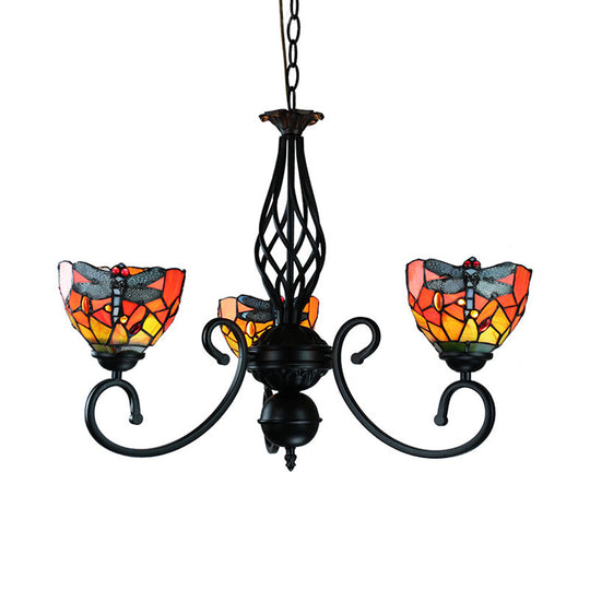 Dragonfly Stained Glass Suspension Light: Lodge Style Multi-Color Chandelier For Foyer
