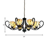 Tiffany Cone Chandelier Lamp With Stained Glass Indoor Lighting - 5/6/8 Heads Black Curved Frame