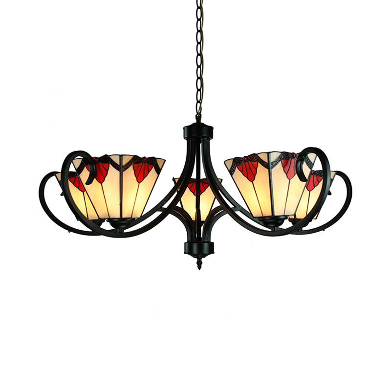 Trapezoid Stained Glass Pendant Light With Adjustable Metal Chain - 5/6/8 Suspended Fixture