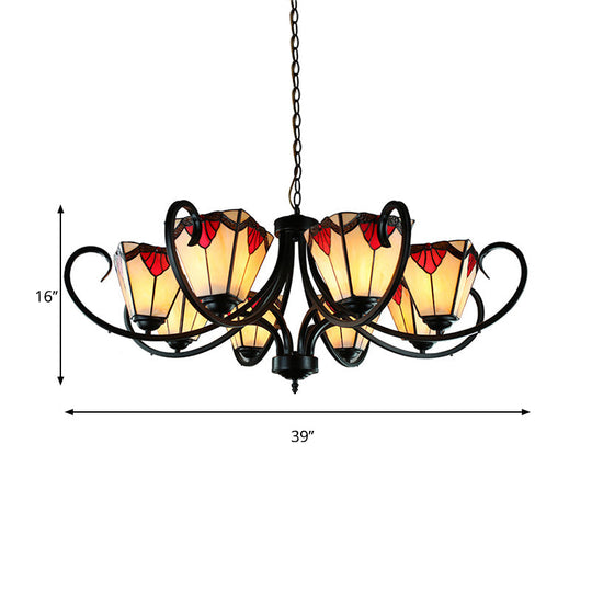 Trapezoid Stained Glass Pendant Light With Adjustable Metal Chain - 5/6/8 Suspended Fixture