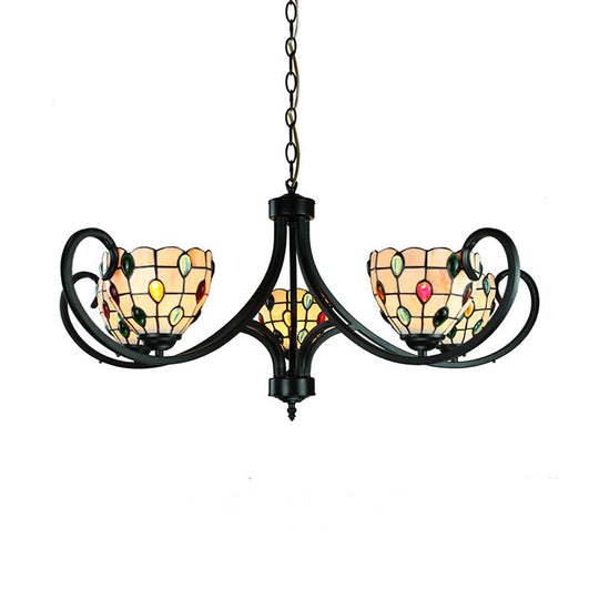 Stunning Tiffany Stained Glass Chandelier With Beaded Design - 5/6/8 Lights Beige Perfect For