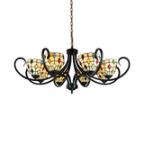 Tiffany Stained Glass Chandelier With Beads - 5/6/8 Lights Perfect Indoor Pendant For Living Room In