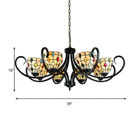 Tiffany Stained Glass Chandelier With Beads - 5/6/8 Lights Perfect Indoor Pendant For Living Room In