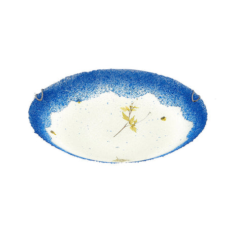 Mediterranean Beach Flush Ceiling Light - Yellow/Blue Stained Glass Lamp