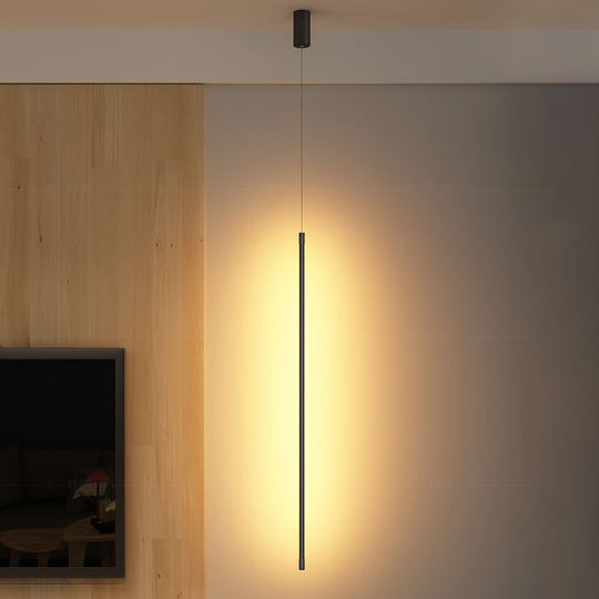 Minimalist Metallic Led Linear Pendant Lamp In Black/Gold With Warm/White Light - Suspended
