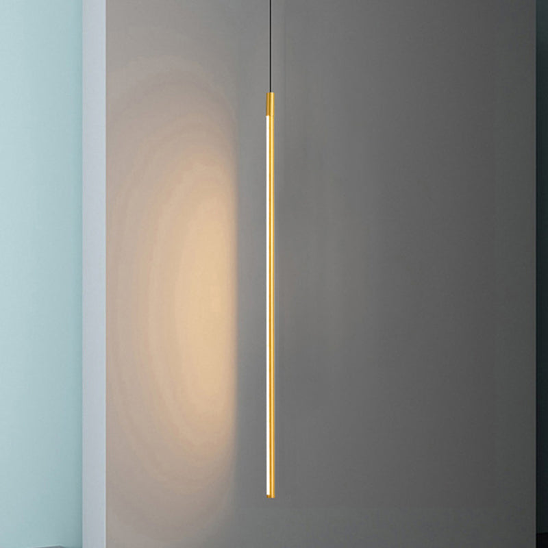 Minimalist Metallic Led Linear Pendant Lamp In Black/Gold With Warm/White Light - Suspended