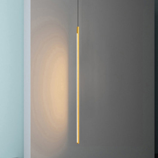 Minimalist Metallic Led Linear Pendant Lamp In Black/Gold With Warm/White Light - Suspended