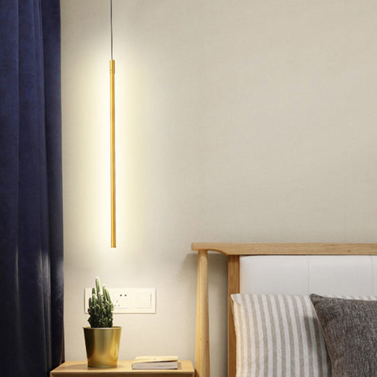 Minimalist Metallic Led Linear Pendant Lamp In Black/Gold With Warm/White Light - Suspended